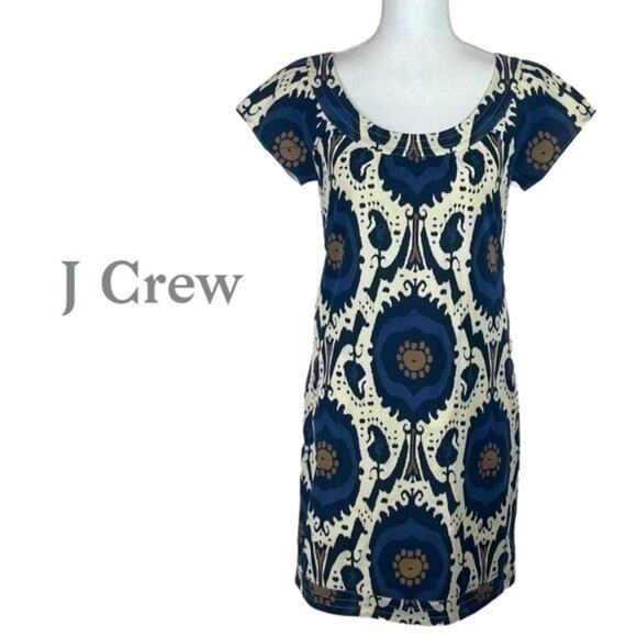J Crew Cream Navy 100%‎ Cotton Casual Cottage Feminine Dress NWOT Size 0 - Picture 2 of 11